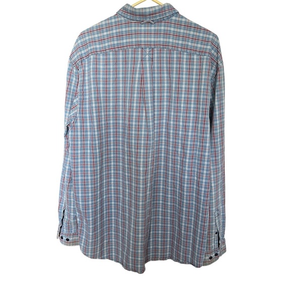 Eddie Bauer Shirt Men's Plaid Button Down Front Pocket XLT XL Tall Blue Twill - Picture 3 of 8